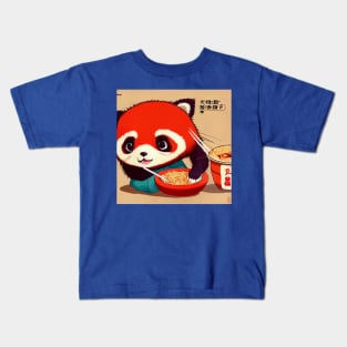 Kawaii Red Panda Eating Ramen Kids T-Shirt